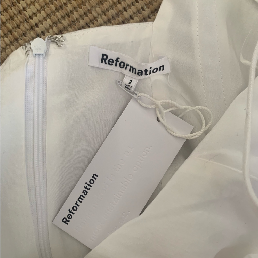 NWT Reformation Clarabelle Linen Drop Waist A Line Square Neck Midi Dress White - Picture 9 of 11